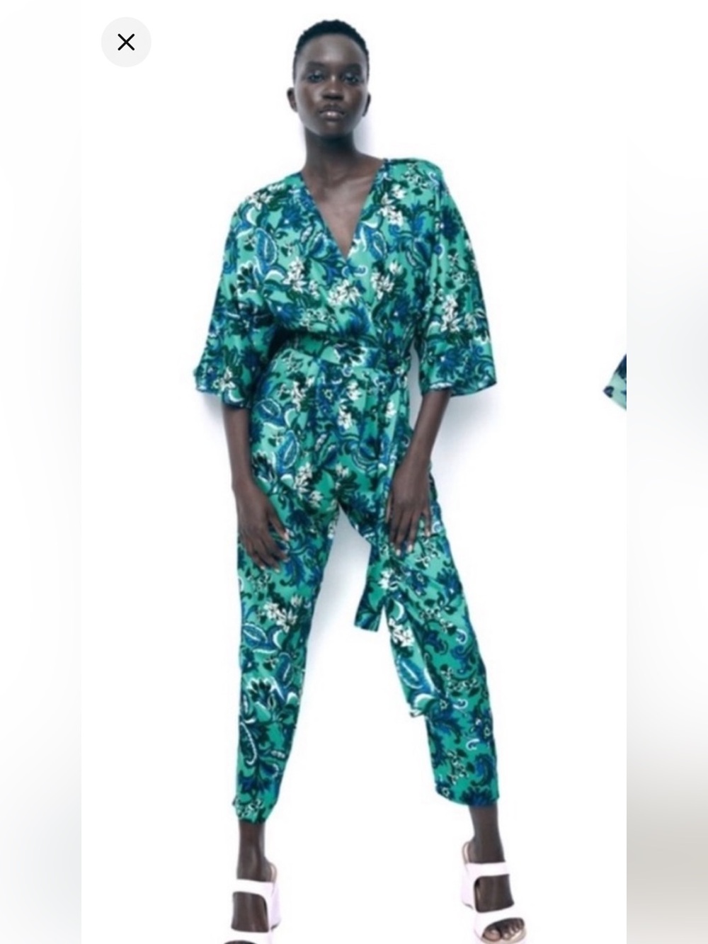 ZARA Floral V Neck Jumpsuit Large Satin